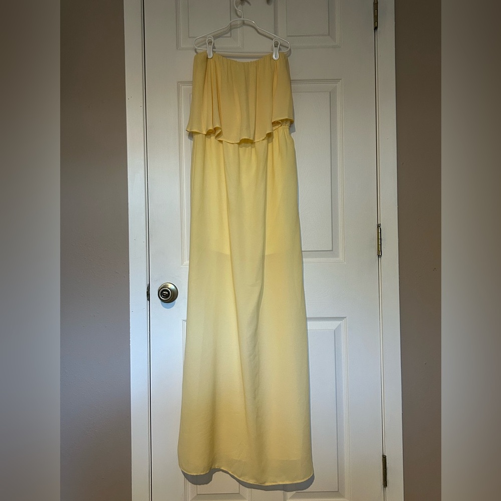 Coveted Clothing Butter Yellow Strapless Chiffon Sundress
